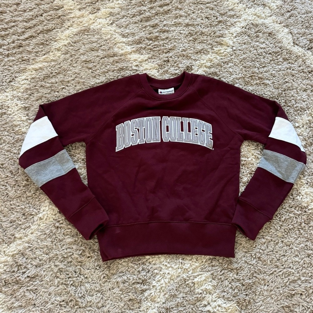 Champion Boston College Crewneck Sweatshirt Maroon Raglan Sleeve Small BC Eagles